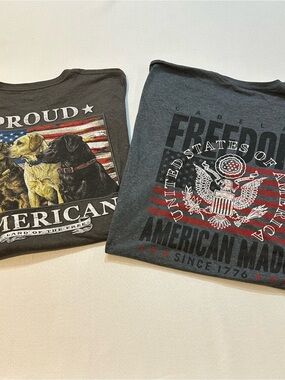 Lot of 2 Cabela’s Patriotic Graphic T Shirts Men’s 4X USA Flag Eagle Dogs